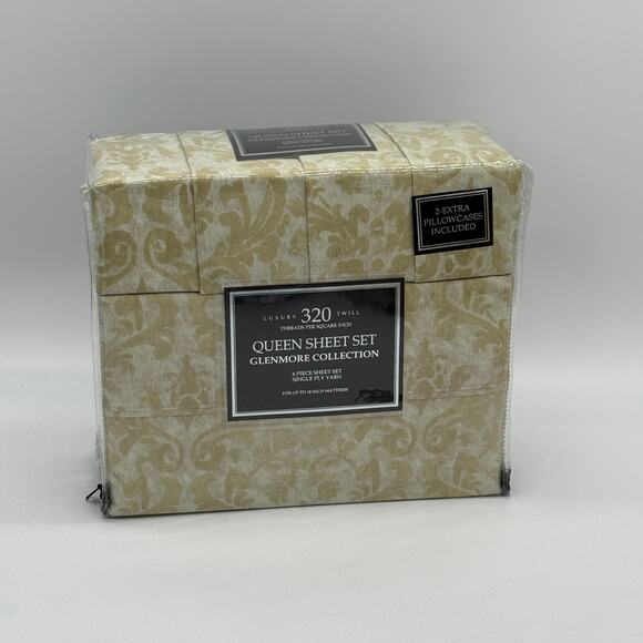 Glenmore Collection 6 pc QUEEN Sheet Set 320 Twill Damask Pattern NEW - Picture 2 of 4